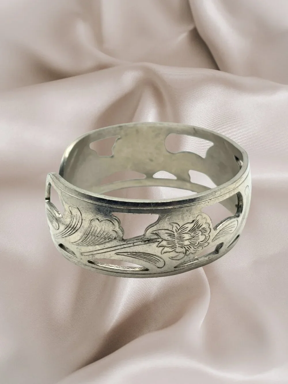 Vintage Kirk Stieff Pewter Floral Cuff Bracelet